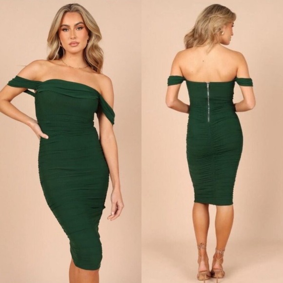 PETAL AND PUP Dresses & Skirts - PETAL AND PUP Nique Strapless Mesh Midi Dress - Emerald NEW SIZE LARGE